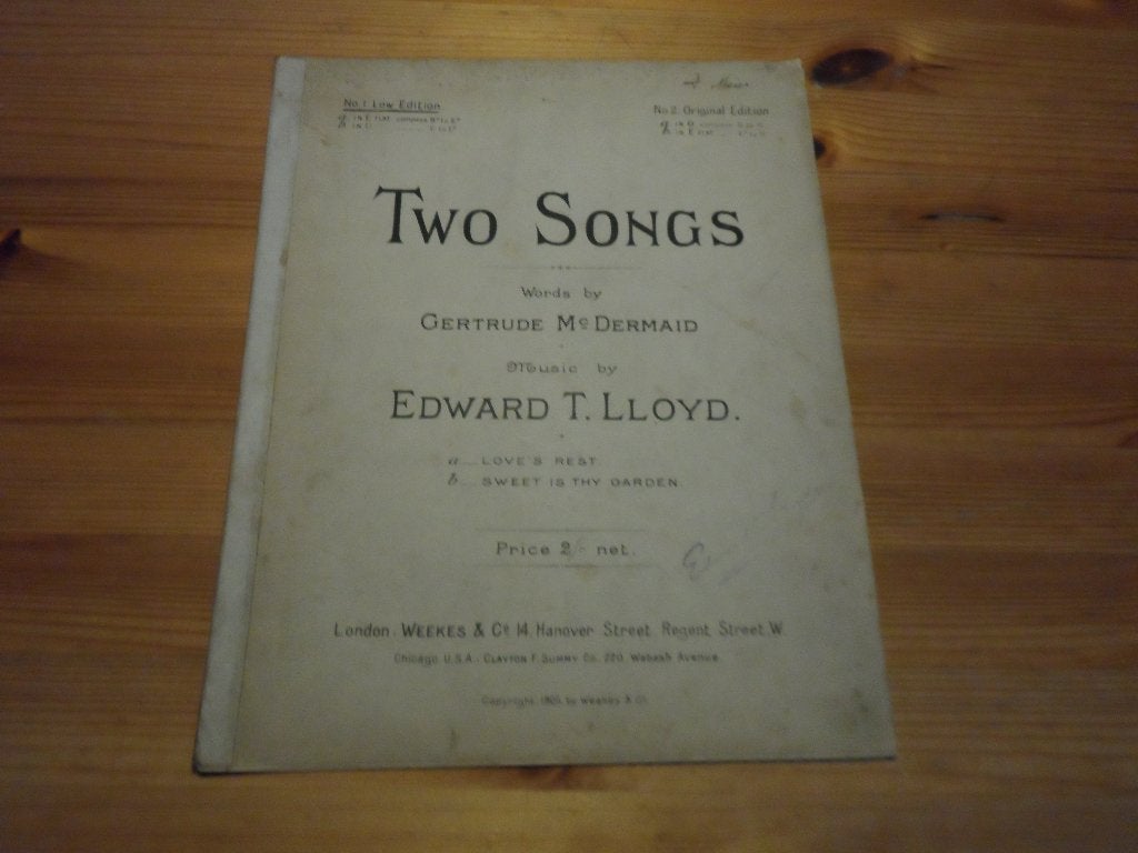 Two songs - edward t. Lloyd, Zang, Gebruikt, Ophalen of Verzenden, Artiest of Componist