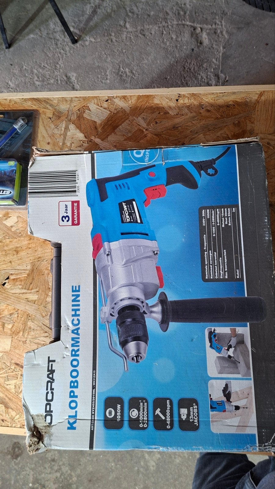 Topcraft Klopboormachine 1050W - Nieuw in doos, Boormachine, 600 watt of meer, Nieuw, Ophalen of Verzenden