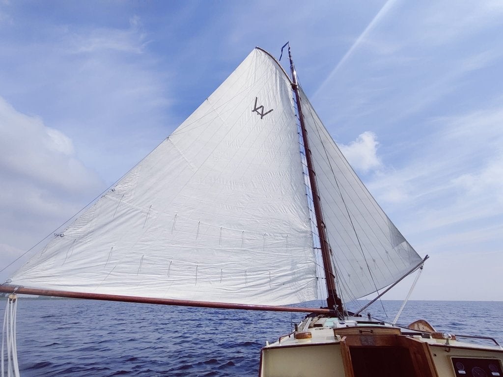 Tjalk Skutsje Mast, Giek en Zeilen - 17m, Ophalen, 6 meter of meer, Gebruikt, Grootzeil