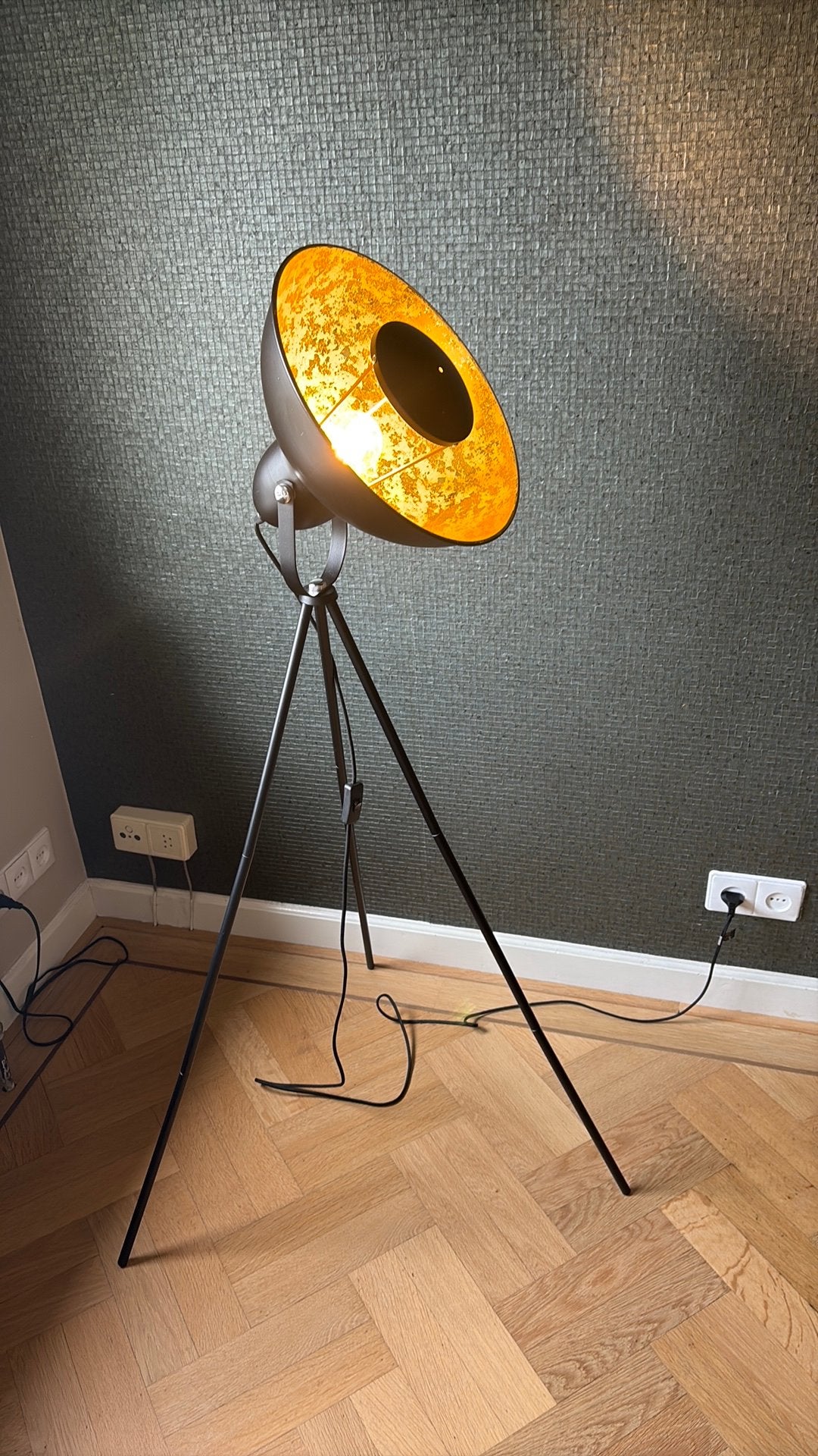 Vloerlamp industrieel zwart goud metaal, Ophalen, Gebruikt, Metaal, 150 tot 200 cm