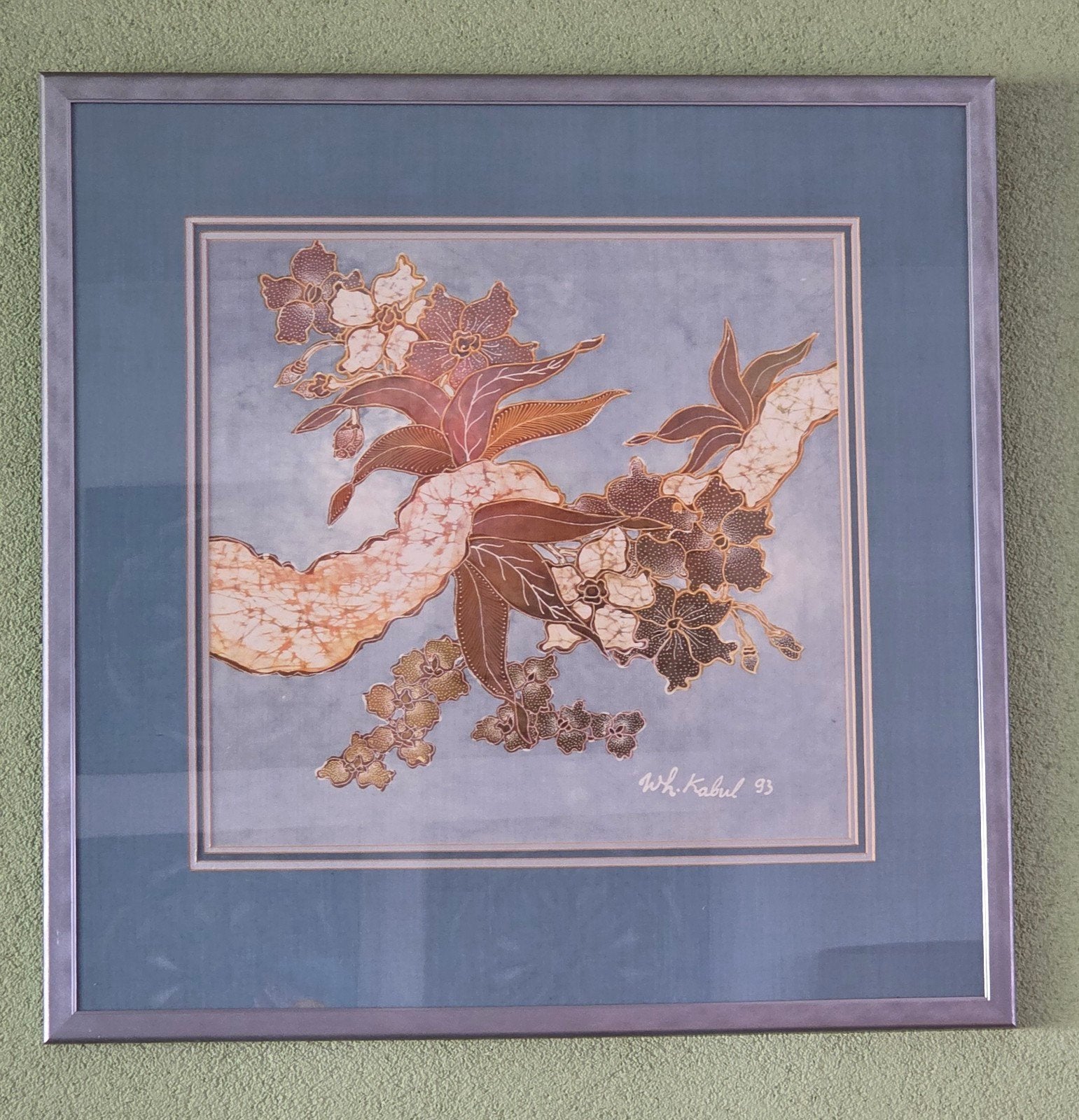 Origineel batik schilderij op zijde W.H. Kabul (1993), Antiek en Kunst, Kunst | Schilderijen | Abstract, Ophalen