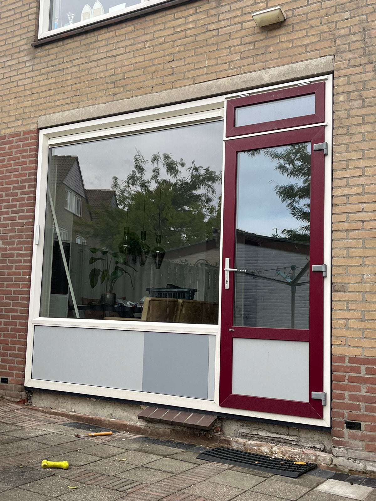 Kunststof kozijn met deur en dubbel glas (308x260 cm), Doe-het-zelf en Verbouw, Kozijnen en Schuifpuien, Ophalen, Gebruikt, Kunststof