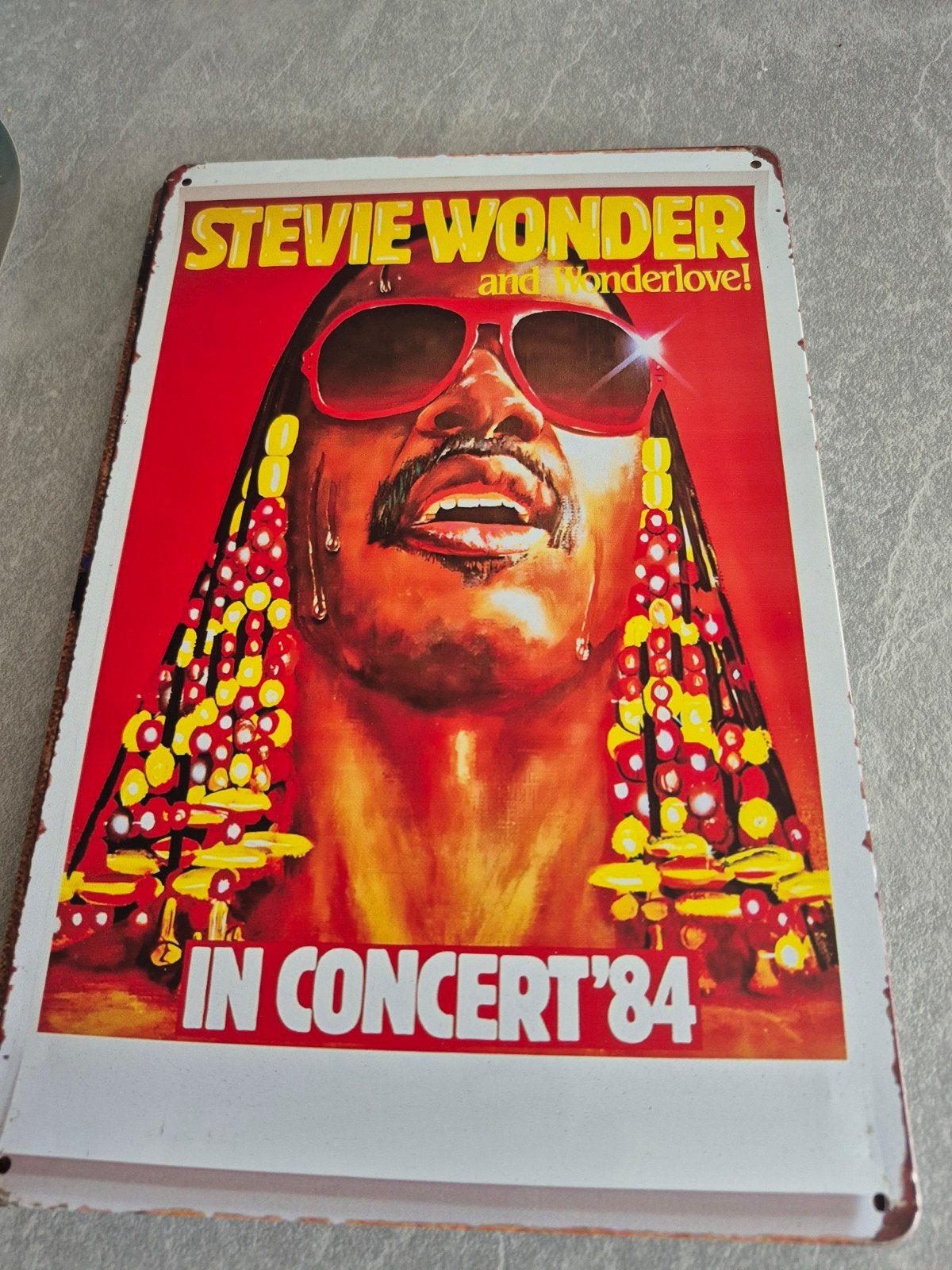Stevie Wonder In Concert '84 - Metalen Plaat, Verzamelen, Ophalen of Verzenden, Nieuw, Reclamebord