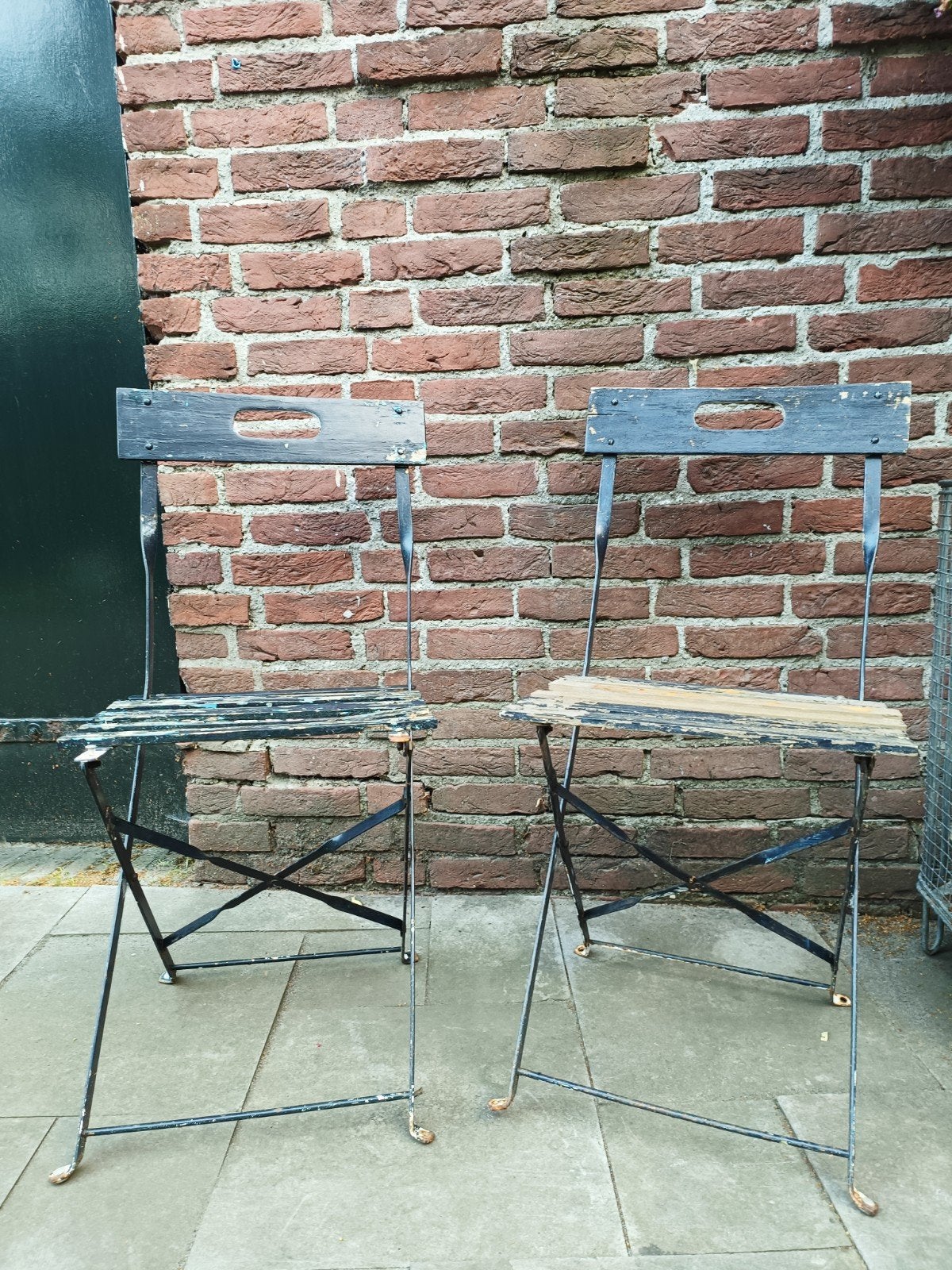 Vintage metalen klapstoel met houten latten, Antiek en Kunst, Ophalen