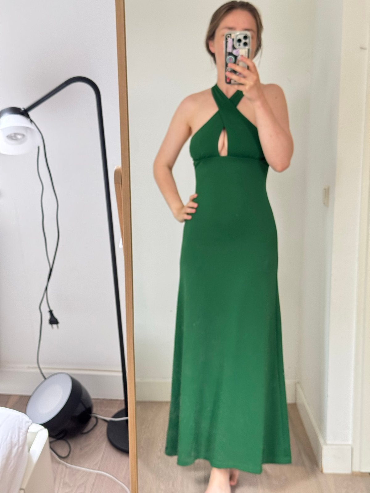 Nieuwe groene Zara maxi jurk met halternek, maat S, Ophalen of Verzenden, Nieuw, Groen