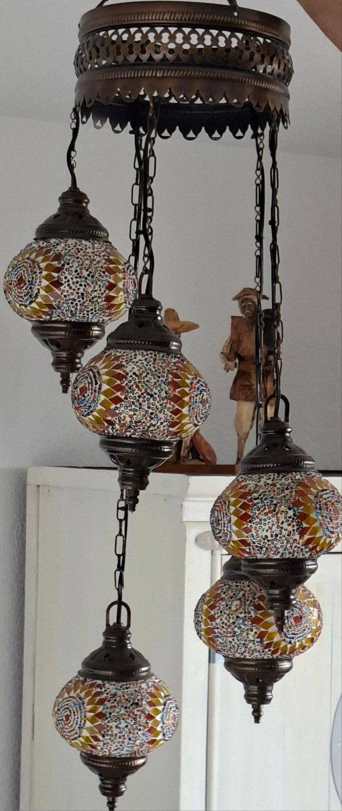 Oosterse Mozaïek Hanglamp - Handgemaakt, Huis en Inrichting, Ophalen, E14 (klein), Zo goed als nieuw, Glas