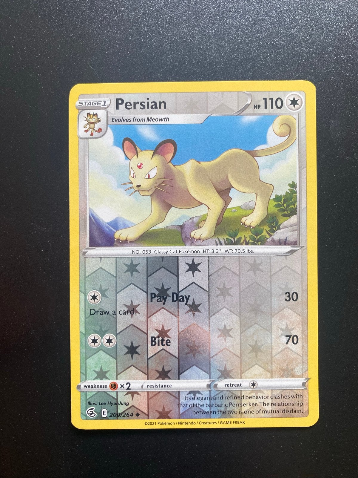 Persian 200/264 Reverse Holo Pokémon Fusion Strike, Ophalen of Verzenden, Zo goed als nieuw, Losse kaart, Foil