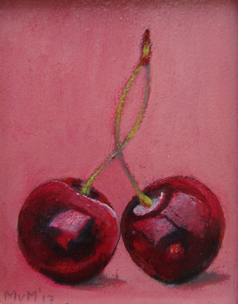 schilderijtjes Kersen 12,5x14,5cm, Ophalen of Verzenden