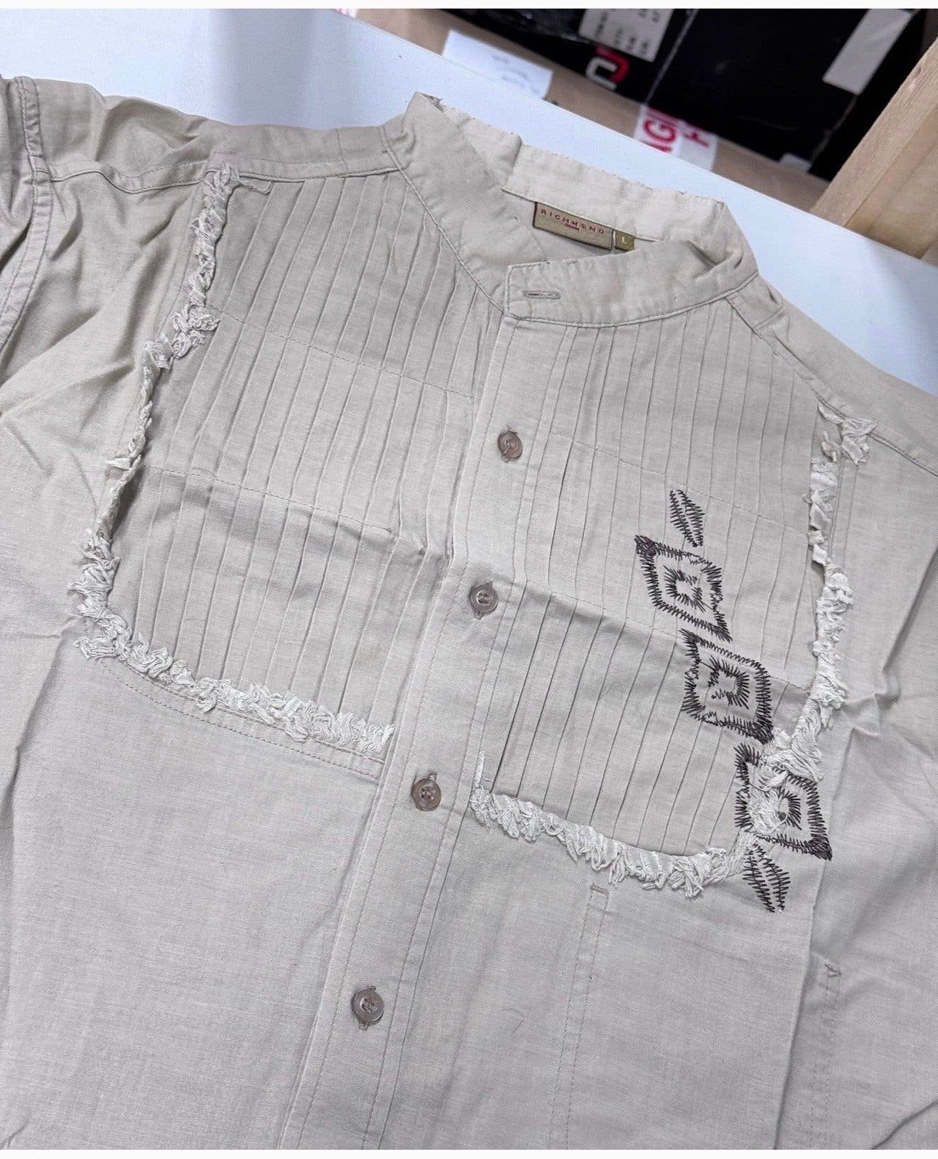 Richmond Overhemd blouse L western cowboy vintage beige, P, Beige, P, P