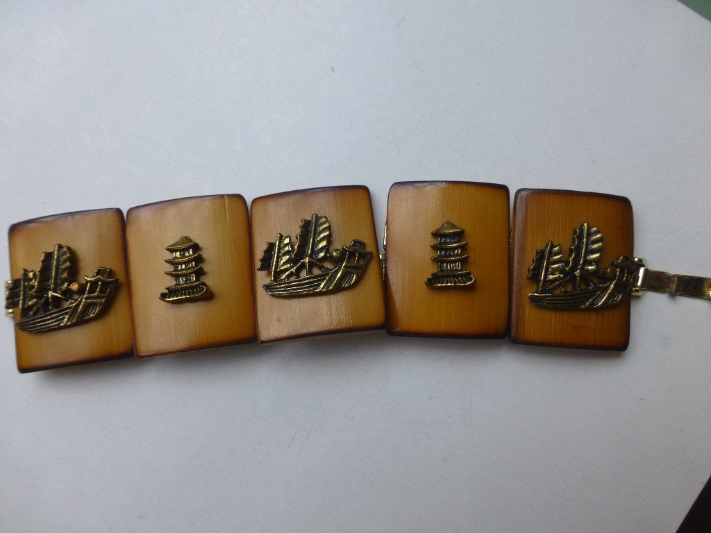 vintage BAMBOE Armband GP Pagodes etc, Verzenden, Zo goed als nieuw, Goud, Overige materialen
