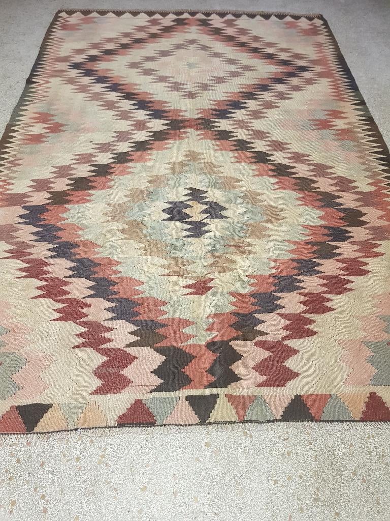 Vintage Oosters kelim vloerkleed - handgemaakt - Boho, 100 tot 150 cm, Boho, 200 cm of meer, Ophalen of Verzenden