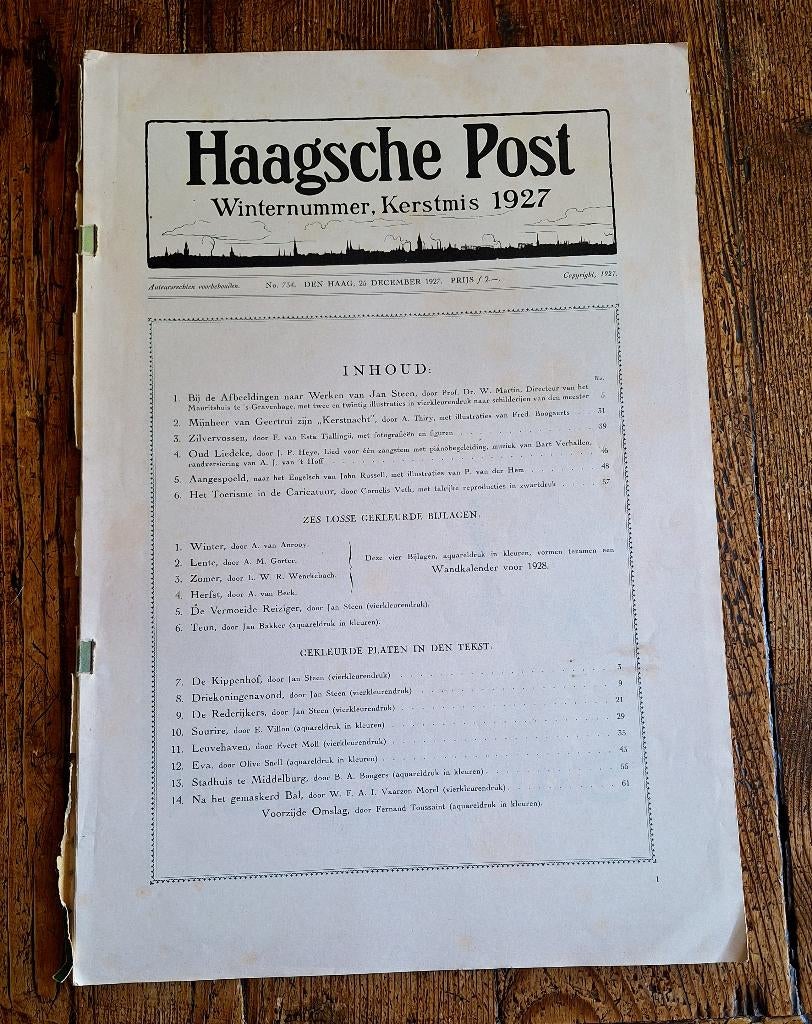 HAAGSCHE POST 1927 kerst; Jan Steen kleurplaten, Boeken, Tijdschriften en Kranten, Ophalen of Verzenden, Gelezen