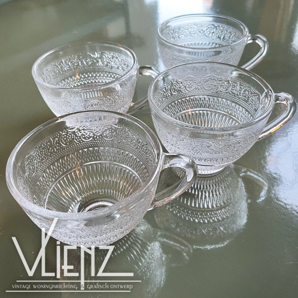 Vintage, retro glazen embossed theekopjes koffiekopjes, Verzamelen, Retro, Ophalen of Verzenden, Huis en Inrichting