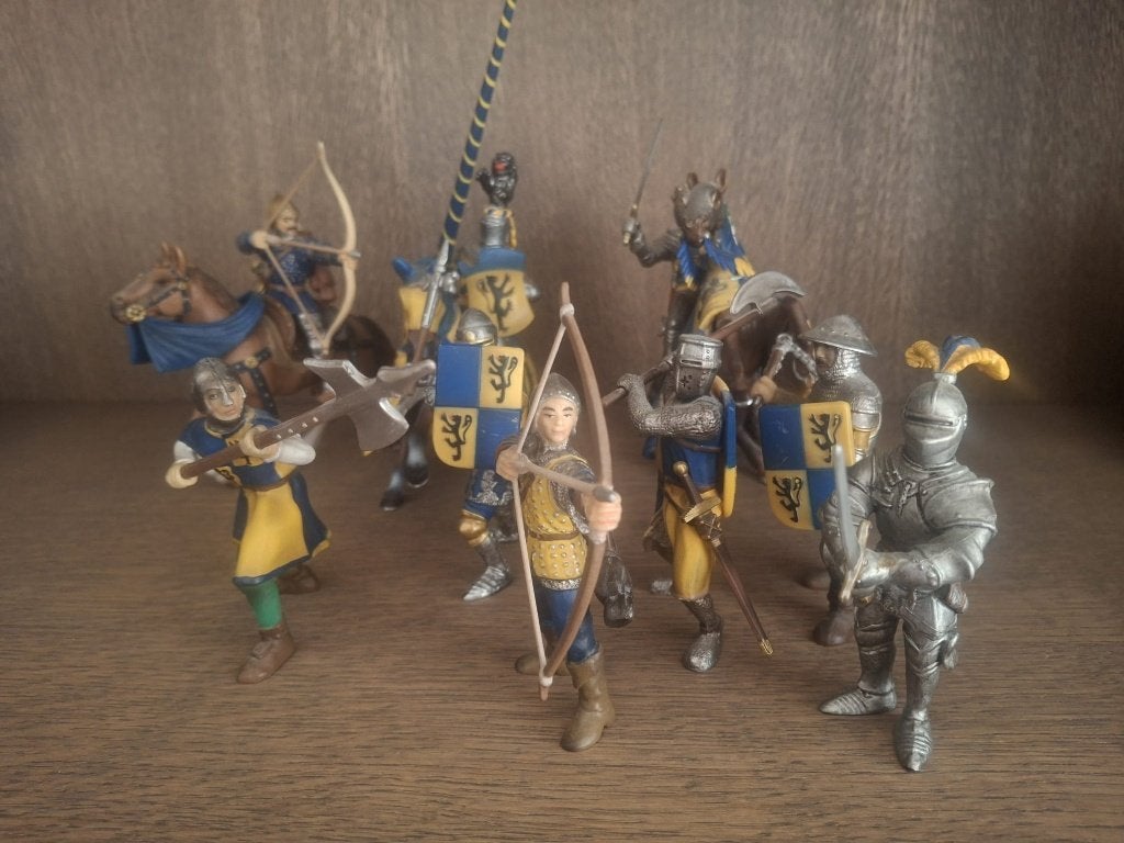 Grote set Schleich blauwe ridders (9x) 2003, Ophalen of Verzenden, Zo goed als nieuw