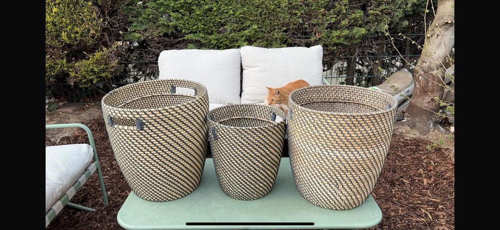 3x IKEA Rågkorn gevlochten plantenbakken voor binnen, Overige materialen, Gebruikt, Minder dan 60 cm, Rond