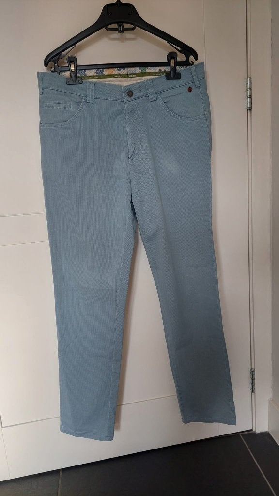 Heren - Katoenen broek blauw Meyer Dublin maat 50 / M, Meyer, Ophalen of Verzenden, Gedragen, Maat 48/50 (M)