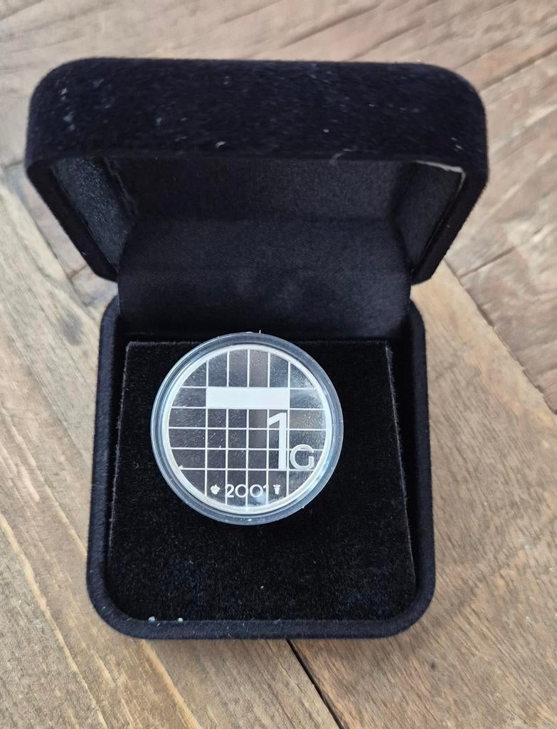 Laatste gulden 2001(zilver versie), Postzegels en Munten, Munten | Nederland, 1 gulden, Koningin Beatrix, Zilver, Ophalen of Verzenden