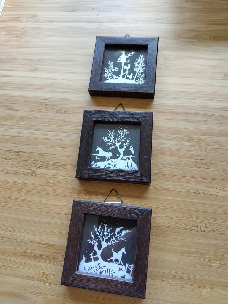 Set van 3 miniatuur knipkunst reproducties W. Tj. Lever, Minder dan 50 cm, Gebruikt, Oorspronkelijke maker, Overige typen