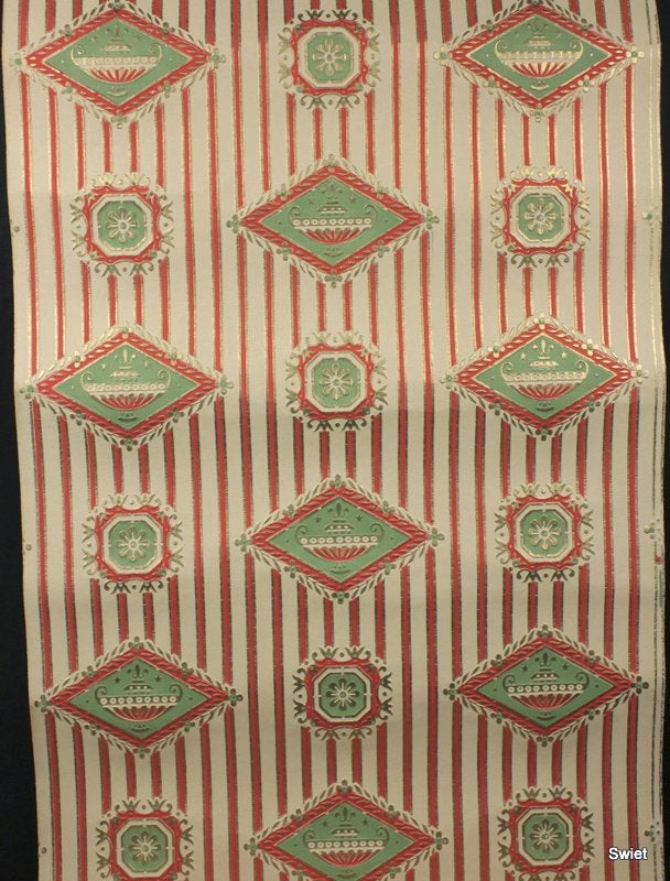8125 klassiek behang in rood groen met gouden accenten swiet, Ophalen of Verzenden, Groen