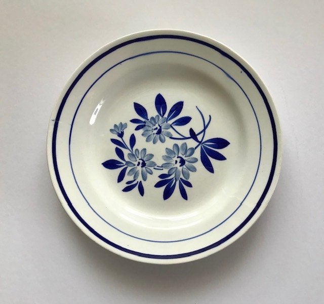 Gien Ceres etagère presenteer schaal op voet faience blauw