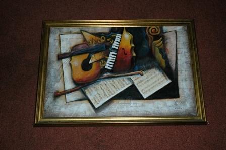 Mooi schilderij met echte muziekbladen, Antiek en Kunst, Kunst | Schilderijen | Klassiek, Ophalen