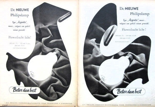 9 vintage advertenties reclames Philips lampen 50-81 lamp, Verzamelen, Ophalen of Verzenden, Gebruikt, Lichtbak of (neon) lamp