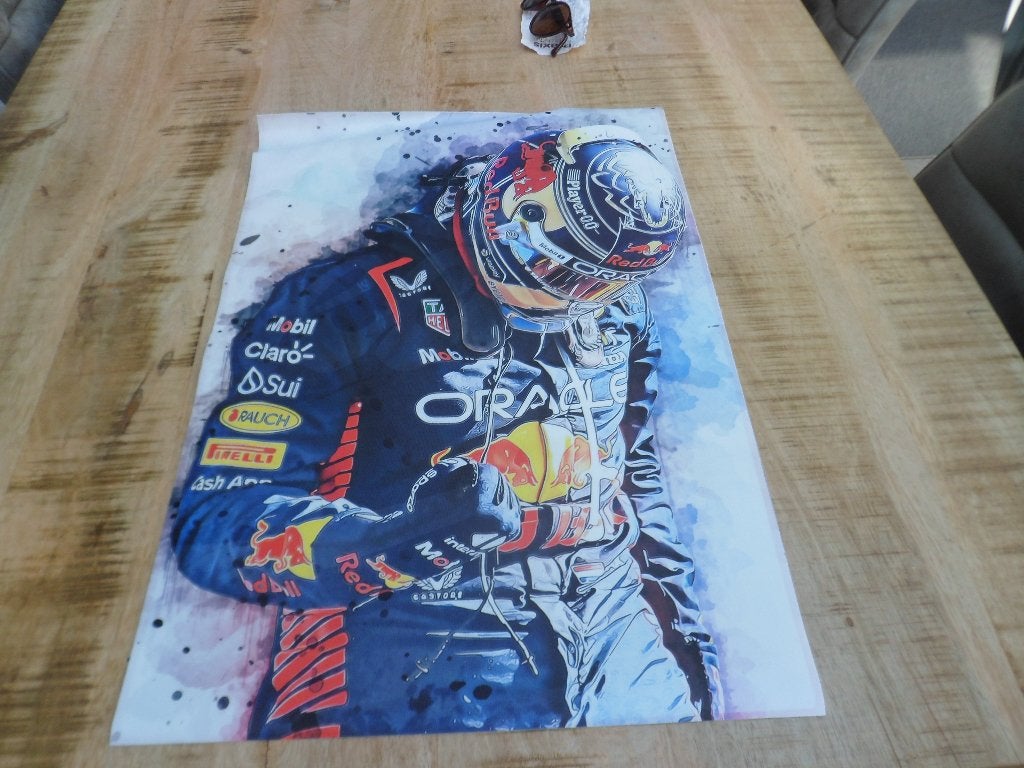 Max Verstappen F1 Poster - Aquarel Stijl, Rechthoekig Staand, Ophalen of Verzenden, Zo goed als nieuw, Sport