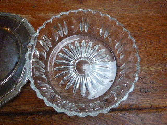 Kristallen compote schaaltje met verzilverd onderschaaltje, Ophalen of Verzenden