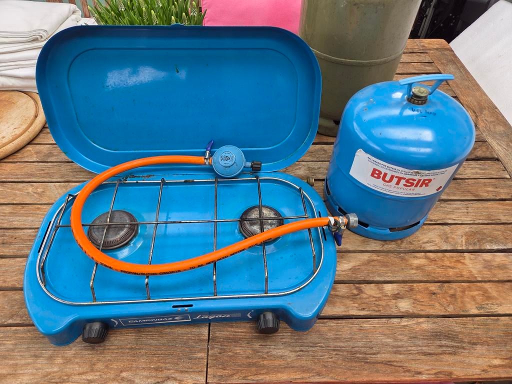 Campinggas kookstel met slang,reduceer en gastank (leeg, Caravans en Kamperen, Kampeeraccessoires, Ophalen of Verzenden