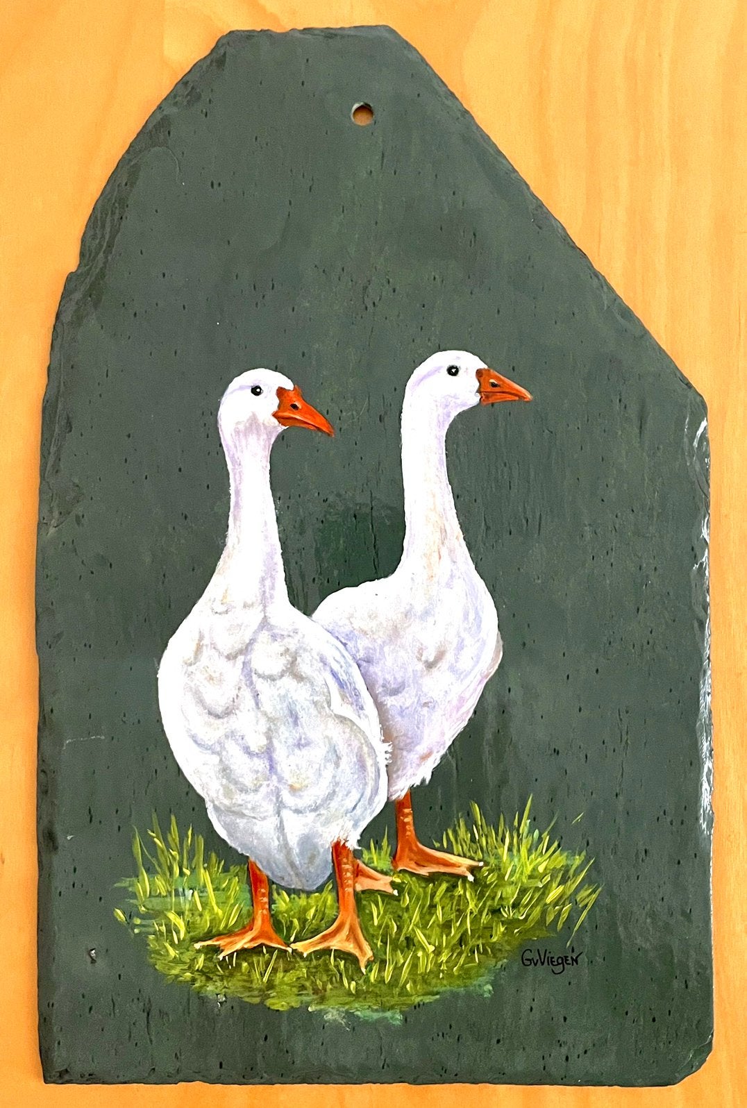 Beschilderde daklei met Ganzen., Ophalen of Verzenden, Minder dan 50 cm, Schilderij