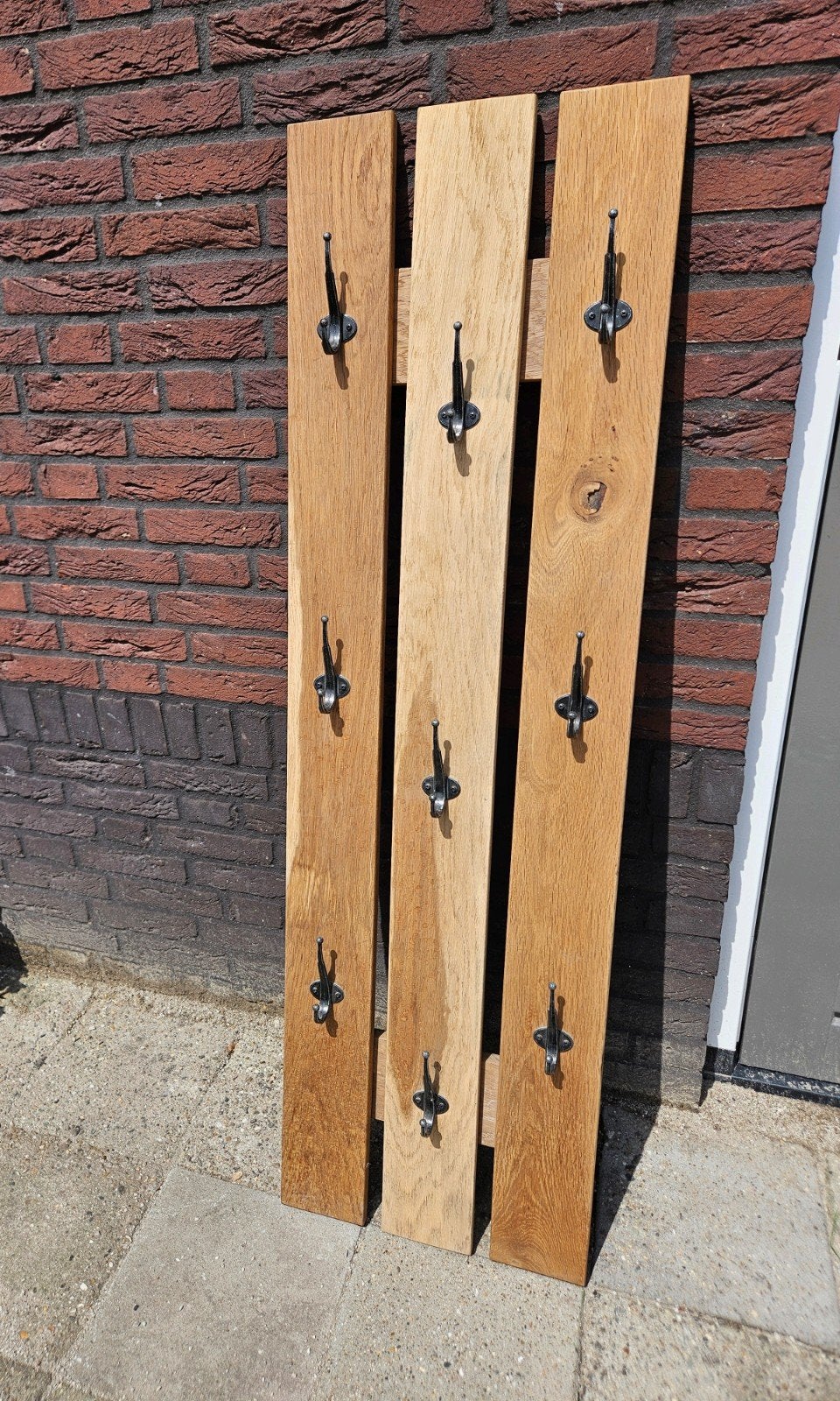 Eiken houten kapstok met 9 haakjes, Huis en Inrichting, 100 tot 150 cm, Zo goed als nieuw, Hout, Ophalen