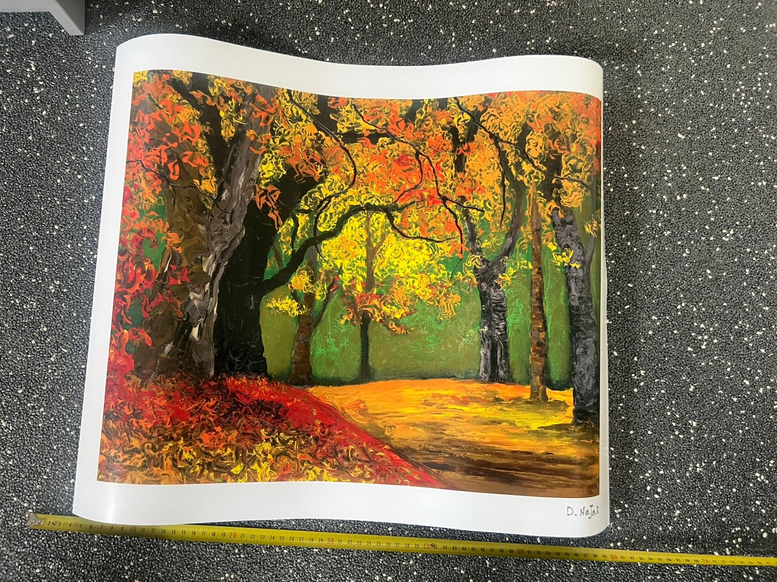 Lithograph David Najar Fall Road 60x50 cm, Ophalen of Verzenden