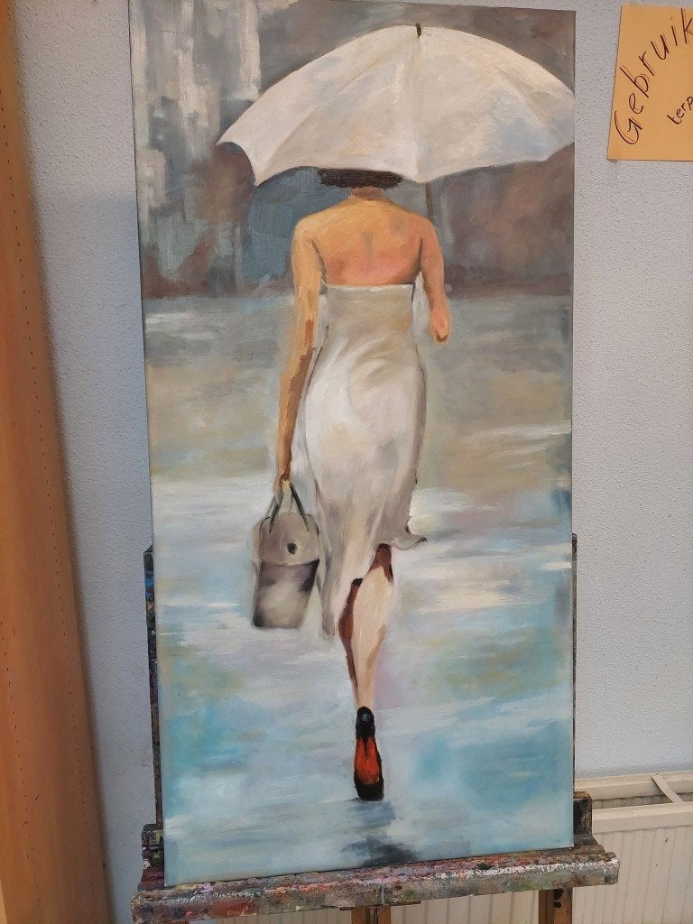 Olieverf schilderij, Ophalen, Figuren, Olieverf, Op houten frame