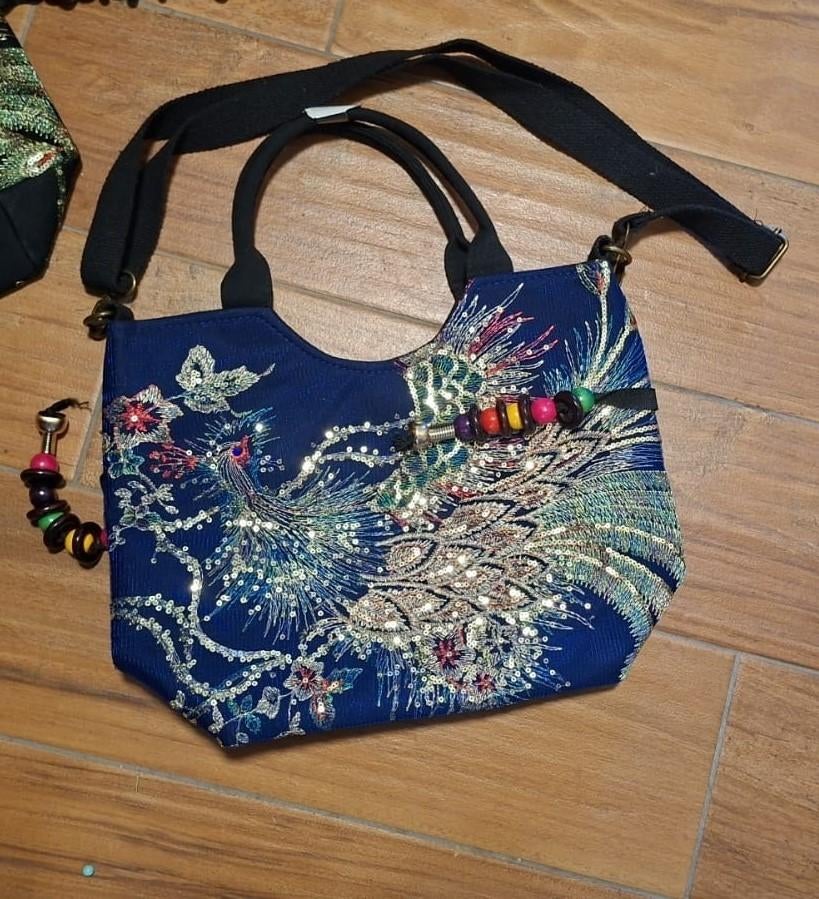 Geborduurde tas blauw, Sieraden, Tassen en Uiterlijk, Tassen | Damestassen, Ophalen of Verzenden, Nieuw, Blauw, Handtas
