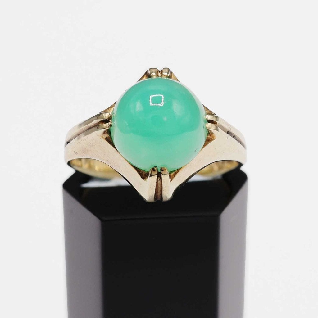 14k Art Deco ring met Jade, Ophalen of Verzenden, Goud, Ring, Met edelsteen