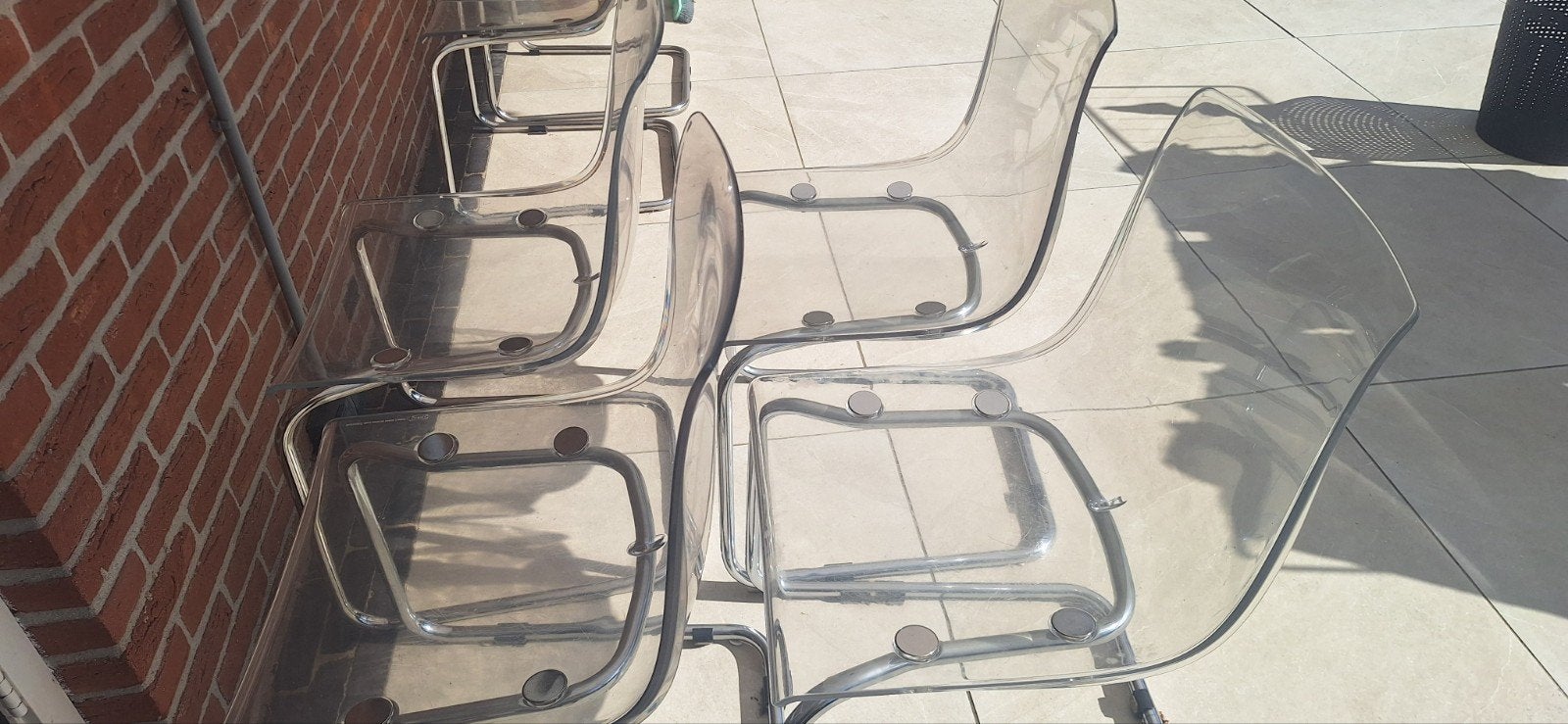 Set van 6 transparante stoelen met metalen frame, Overige kleuren, Modern, Transparant, Ophalen of Verzenden, Vijf, Zes of meer stoelen