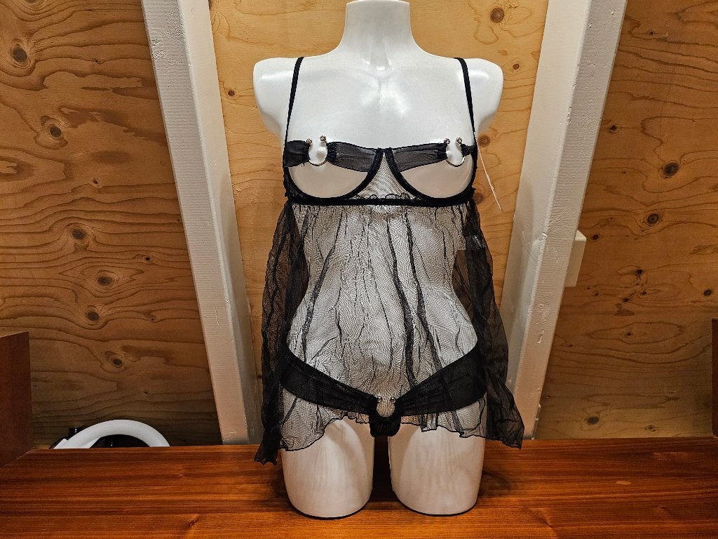 Pikante babydoll lingerieset opencup L / 40, Ophalen of Verzenden, Zwart, Setje