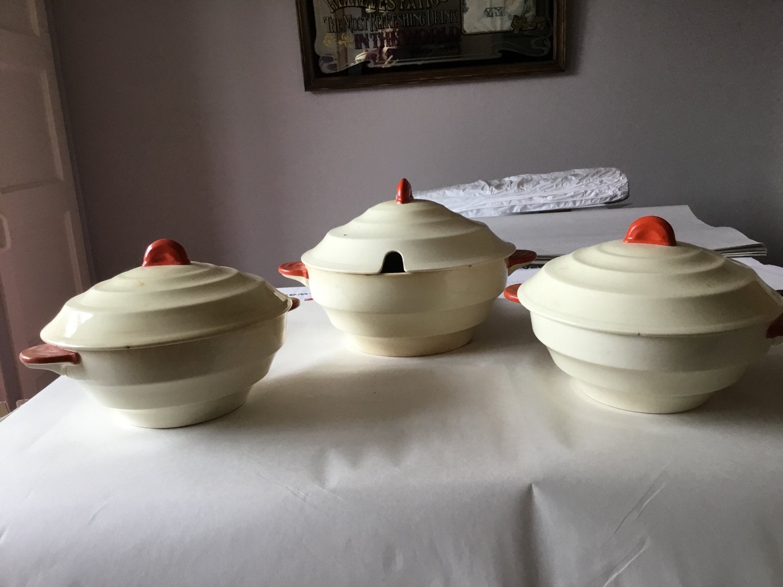 Set van 3 antieke dekschalen van Société Céramique, Antiek en Kunst, Ophalen