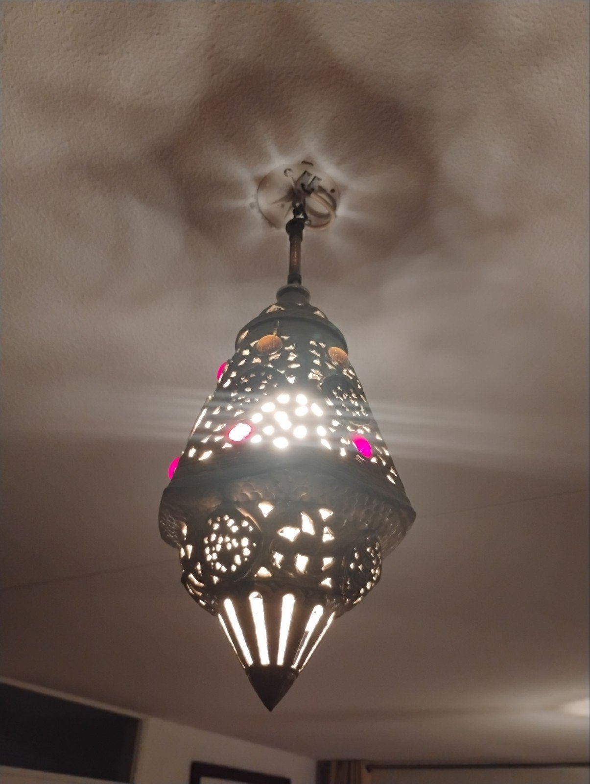 Oosterse hanglamp - 40 cm - India, Gebruikt, Glas, Oosters, Indiaas, Exotisch, E27 (groot)