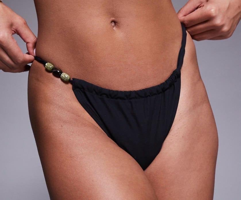 ASOS Design - S - Tara tanga bikini bottom with beads, Kleding | Dames, Verzenden, Zwart, Nieuw, Bikini