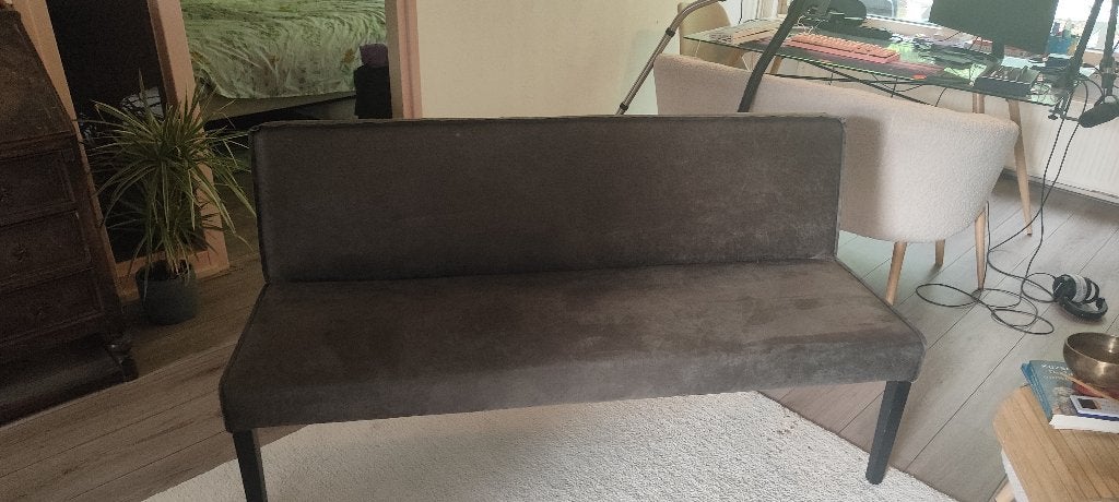 Keukentafel bank leren, Ophalen, Grijs leer, 150 tot 200 cm, Driepersoons