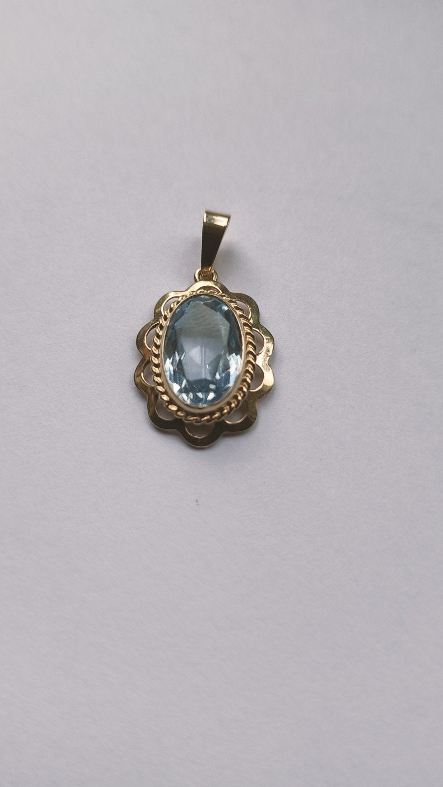 Oude gouden hanger met Aquamarijn, 14 krt, Sieraden, Tassen en Uiterlijk, Antieke sieraden, Verzenden, Goud, Hanger, Met edelsteen