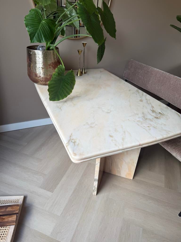 Vintage marmeren eettafel, Huis en Inrichting, Tafels | Eettafels, Ophalen, Overige materialen, Gebruikt, 100 tot 150 cm
