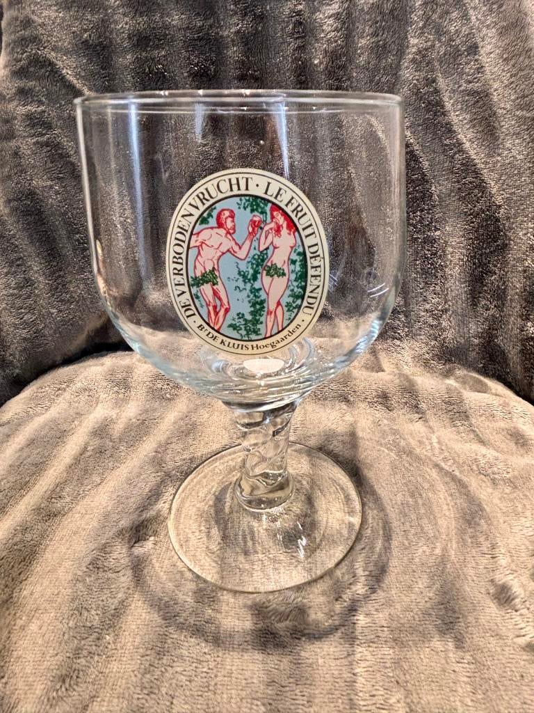 Hoegaarden 'De Verboden Vrucht' bierglas, Verzamelen, Biermerken, Ophalen of Verzenden, Zo goed als nieuw, Glas of Glazen, Overige merken