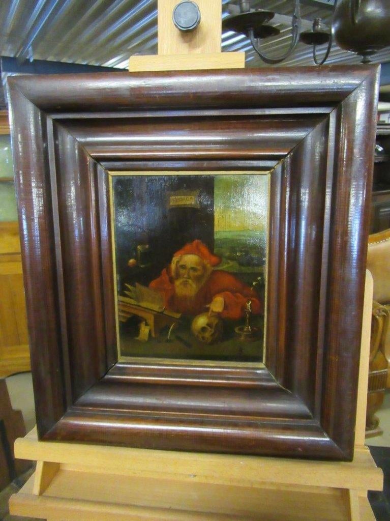 Oer 11056 antiek 19e eeuws schilderij "Man met schedel", Antiek en Kunst, Kunst | Schilderijen | Klassiek, Ophalen