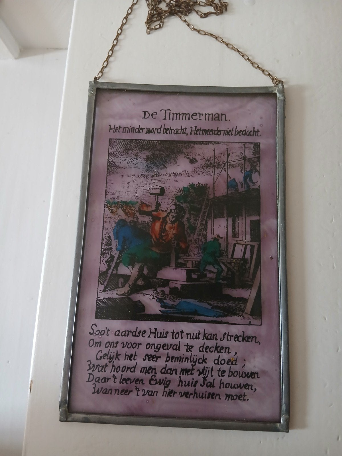 Antiek glas-in-lood paneel 'De Timmerman', Ophalen of Verzenden