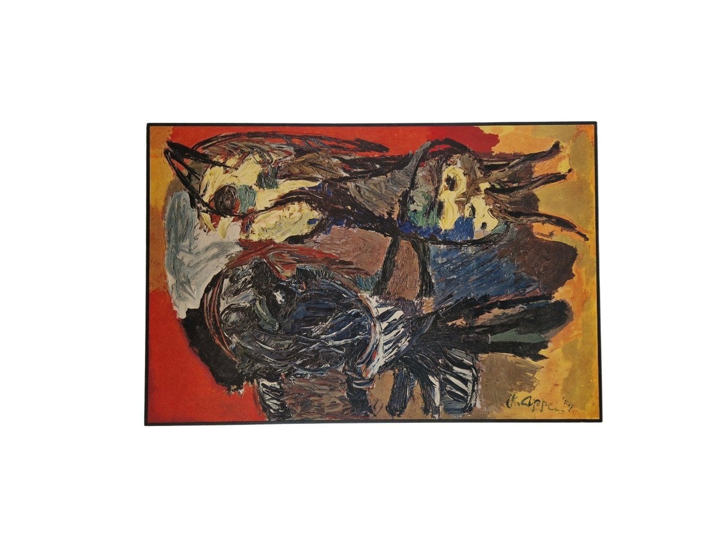 jaren 60 / 70 schilderij  Karel Appel - Twee Vogels (1954) -, Antiek en Kunst, Ophalen of Verzenden