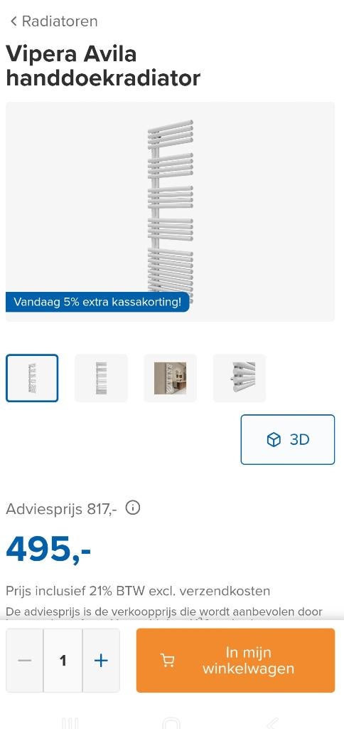 Vipera Avila X2O handdoekradiator nieuw in verpakking, Ophalen, Radiator, Nieuw, 60 tot 150 cm
