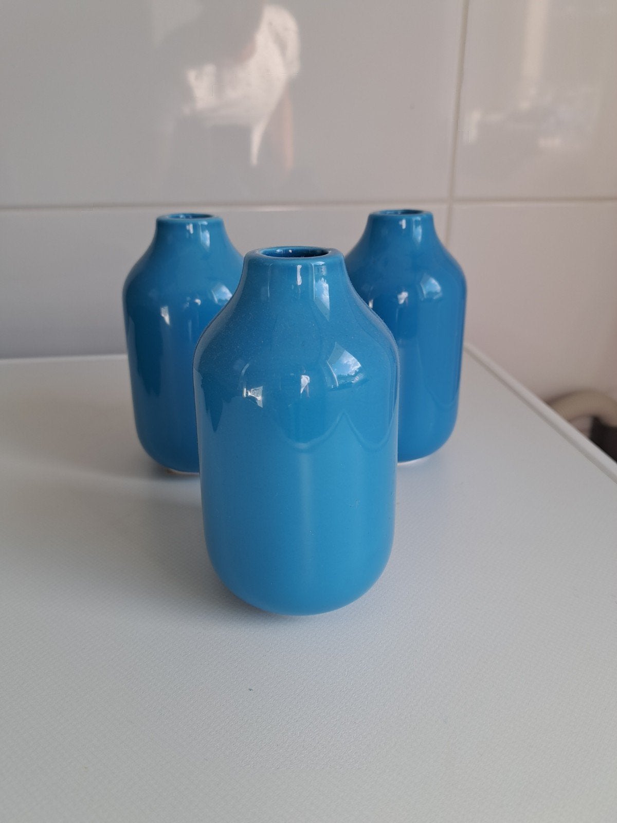 Set van 3 blauwe keramische vazen - 13 cm hoog, Ophalen