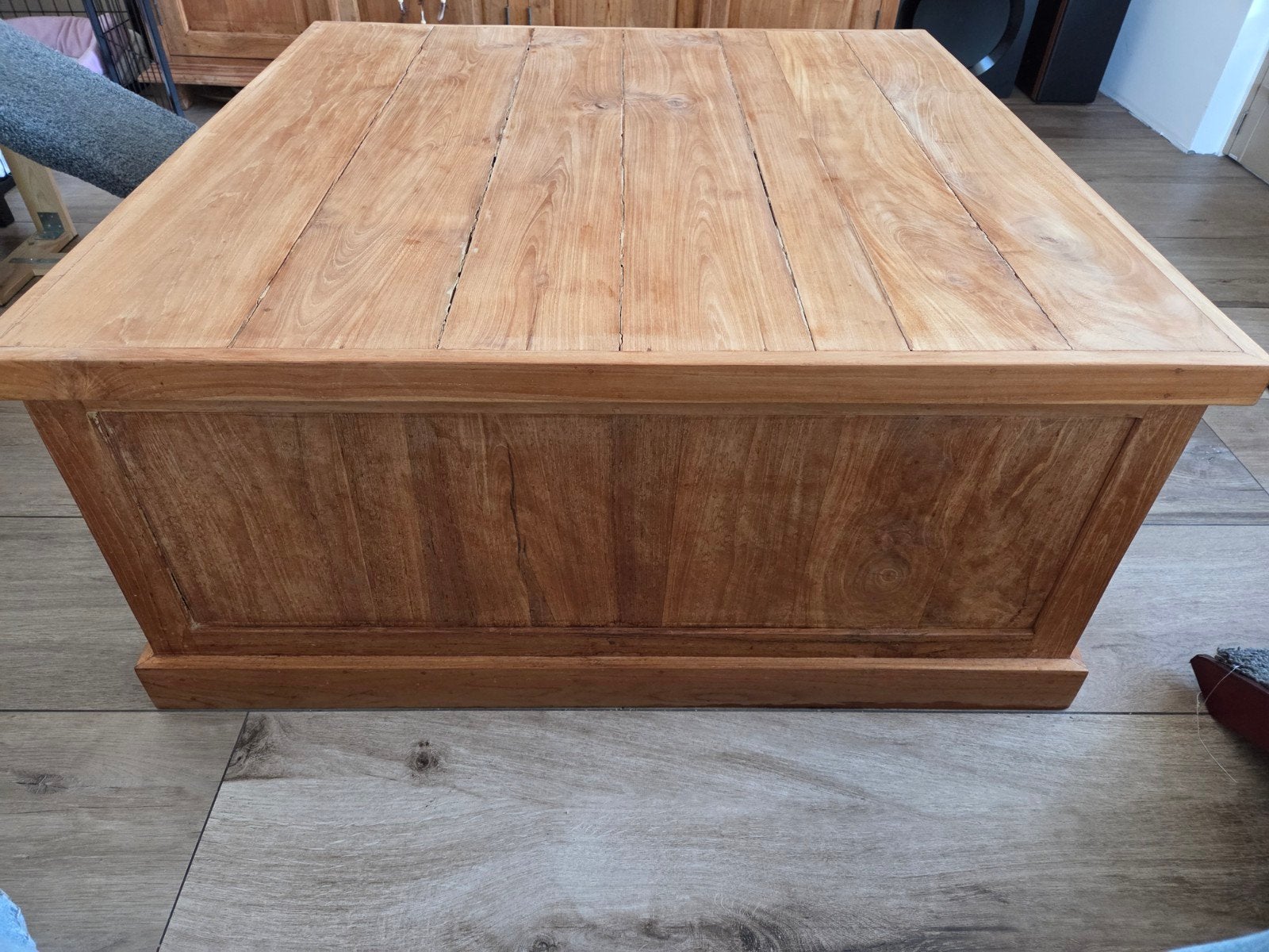 een mooie onbehandelde teak salon tafel, Ophalen, 100 tot 150 cm, 50 tot 100 cm, Zo goed als nieuw